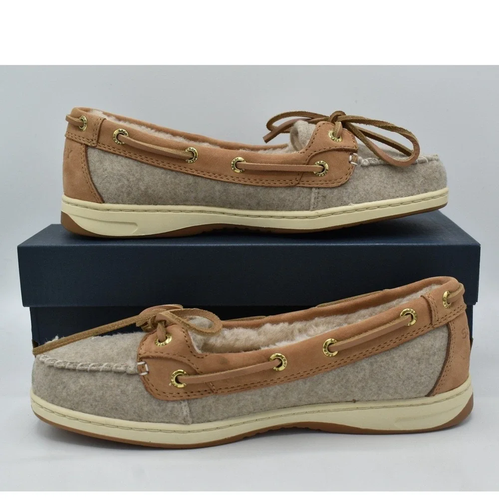Sperry Women 9.5 Angelfish Grey Slip On Faux Fur Lined Boat Shoe Coquette Preppy